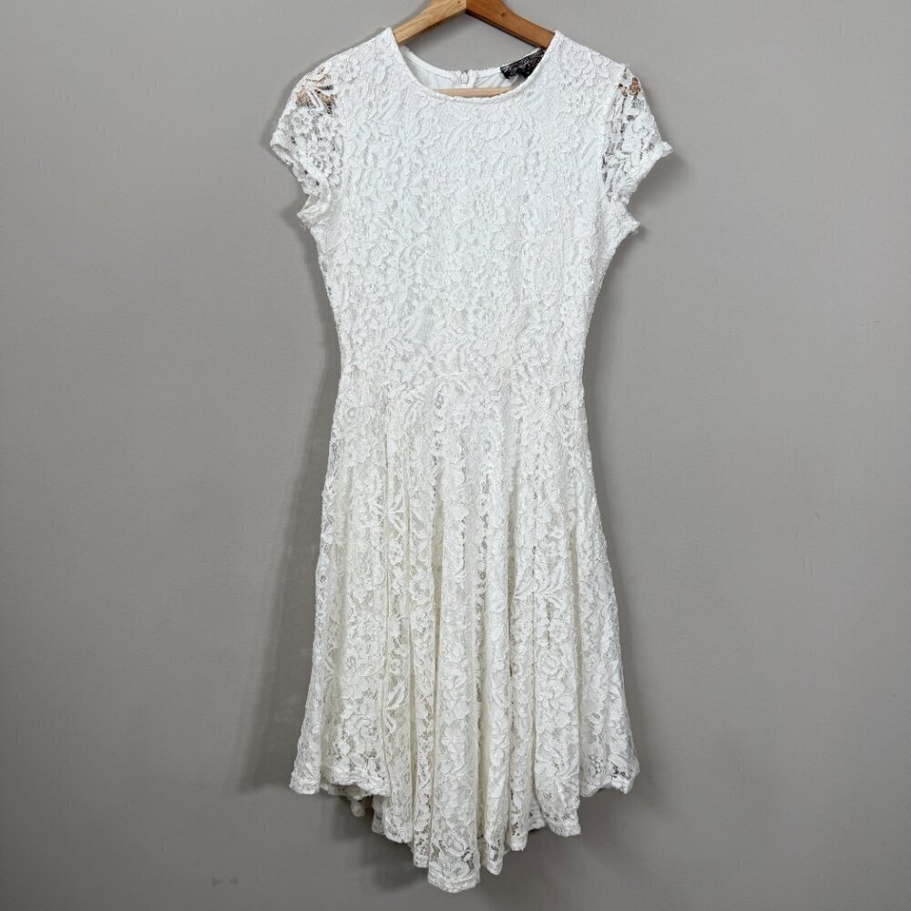 J. Gee Drop Waist Lace Mini Dress Womens Small White Bridal Bride to Be Cocktail - Picture 4 of 13